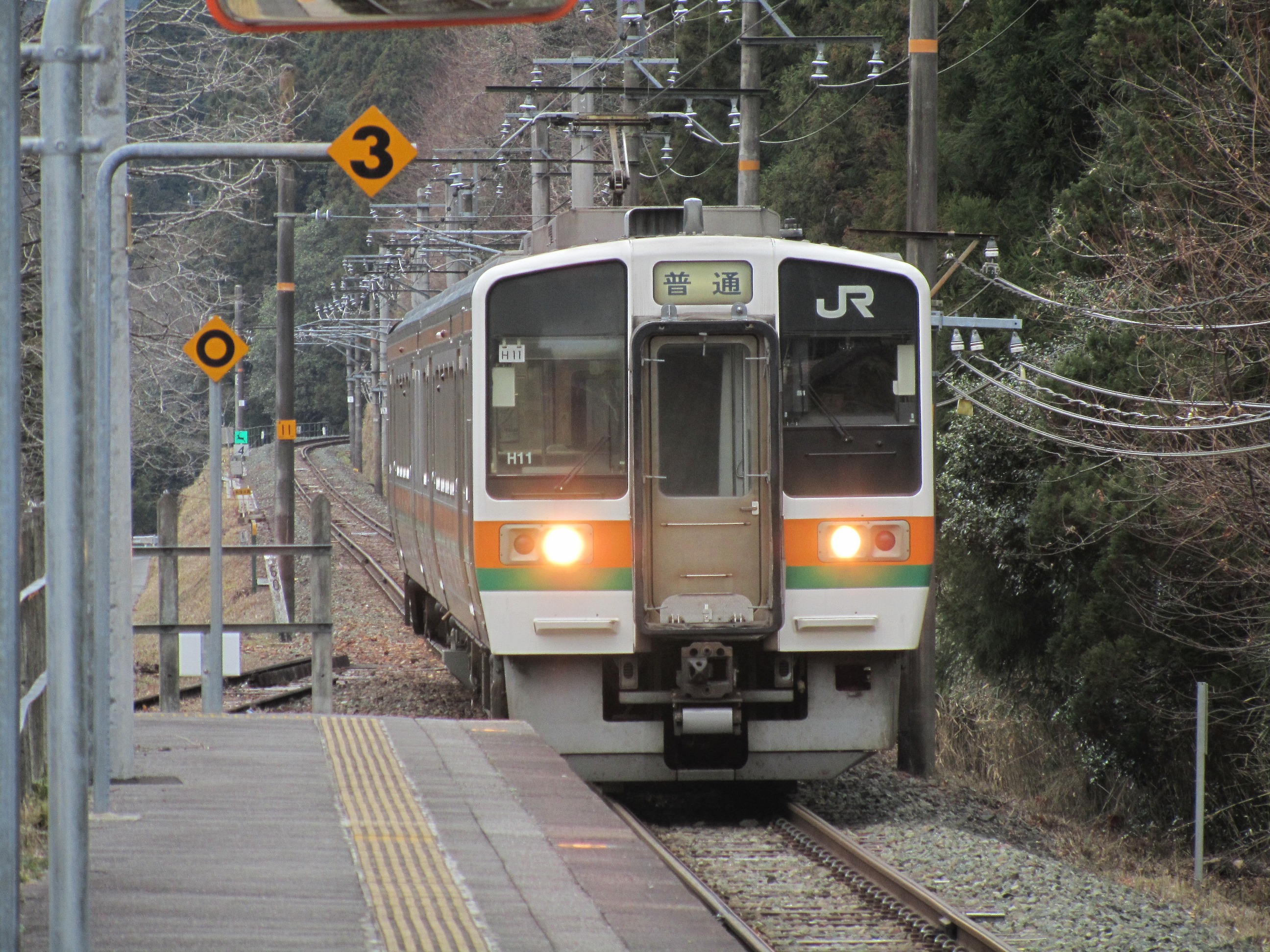 下川合駅に入線する213系